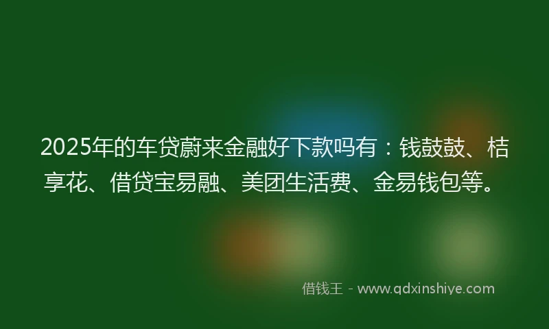2025年的车贷蔚来金融好下款吗有：钱鼓鼓、桔享花、借贷宝易融、美团生活费、金易钱包等。