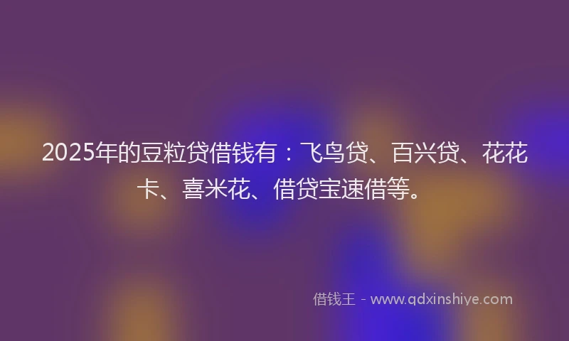 2025年的豆粒贷借钱有：飞鸟贷、百兴贷、花花卡、喜米花、借贷宝速借等。