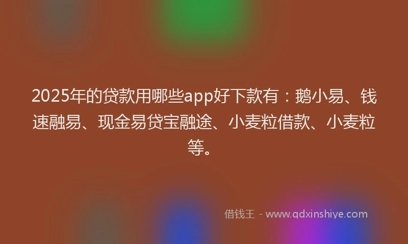 2025年的贷款用哪些app好下款有：鹅小易、钱速融易、现金易贷宝融途、小麦粒借款、小麦粒等。