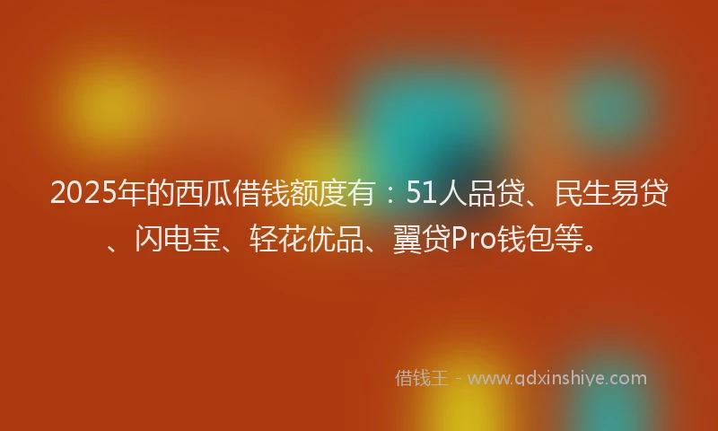2025年的西瓜借钱额度有：51人品贷、民生易贷、闪电宝、轻花优品、翼贷Pro钱包等。