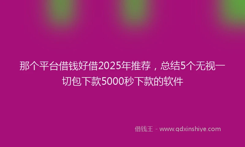 那个平台借钱好借2025年推荐，总结5个无视一切包下款5000秒下款的软件