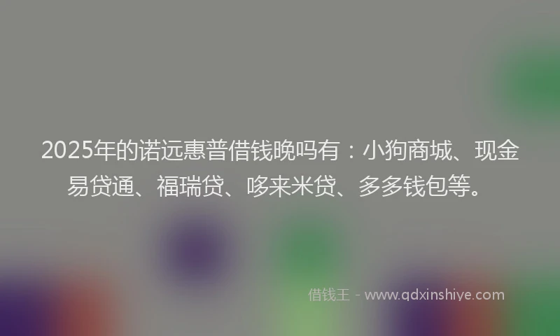 2025年的诺远惠普借钱晚吗有：小狗商城、现金易贷通、福瑞贷、哆来米贷、多多钱包等。