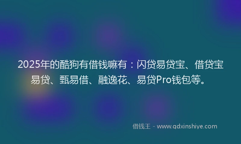 2025年的酷狗有借钱嘛有：闪贷易贷宝、借贷宝易贷、甄易借、融逸花、易贷Pro钱包等。