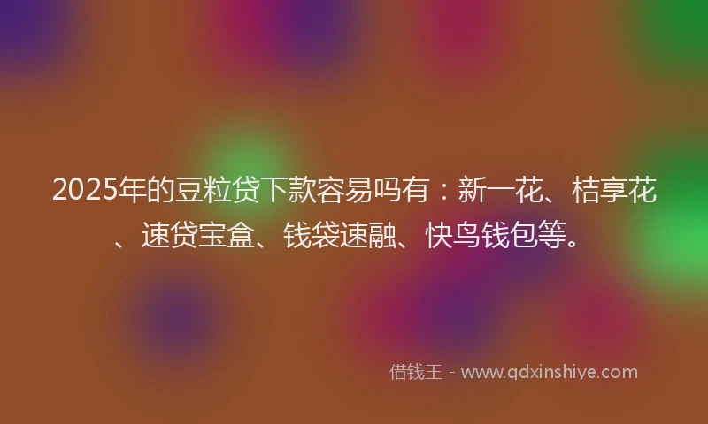 2025年的豆粒贷下款容易吗有：新一花、桔享花、速贷宝盒、钱袋速融、快鸟钱包等。