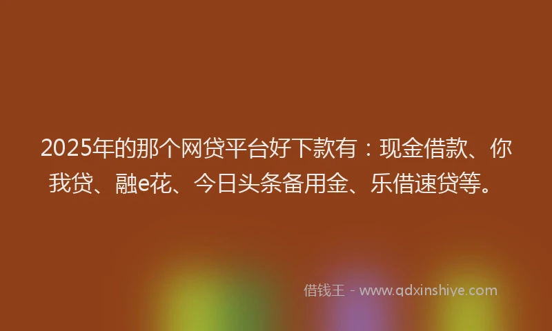 2025年的那个网贷平台好下款有：现金借款、你我贷、融e花、今日头条备用金、乐借速贷等。