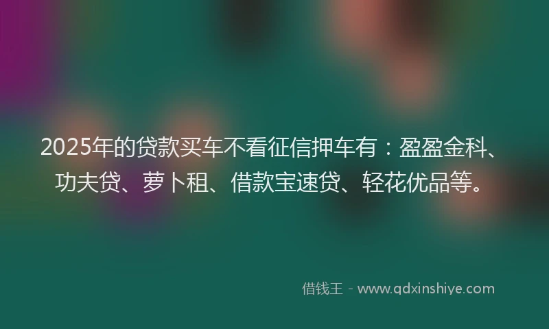 2025年的贷款买车不看征信押车有：盈盈金科、功夫贷、萝卜租、借款宝速贷、轻花优品等。