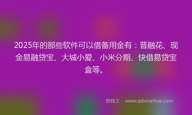 2025年的那些软件可以借备用金有：普融花、现金易融贷宝、大城小爱、小米分期、快借易贷宝盒等。
