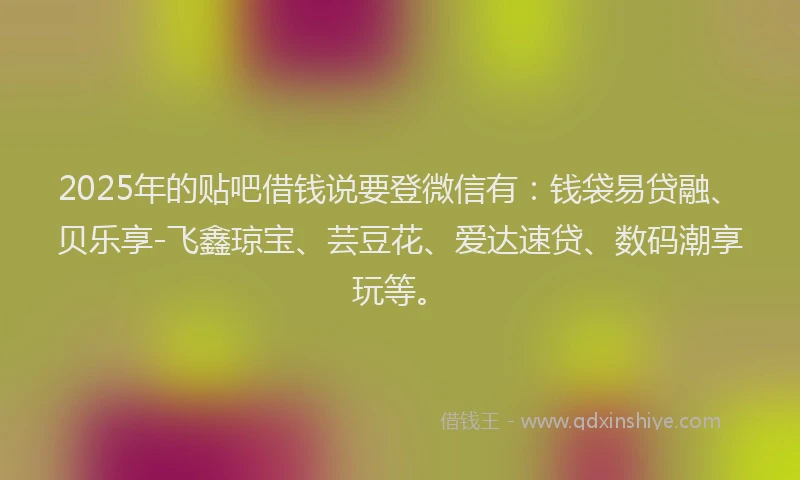 2025年的贴吧借钱说要登微信有：钱袋易贷融、贝乐享-飞鑫琼宝、芸豆花、爱达速贷、数码潮享玩等。