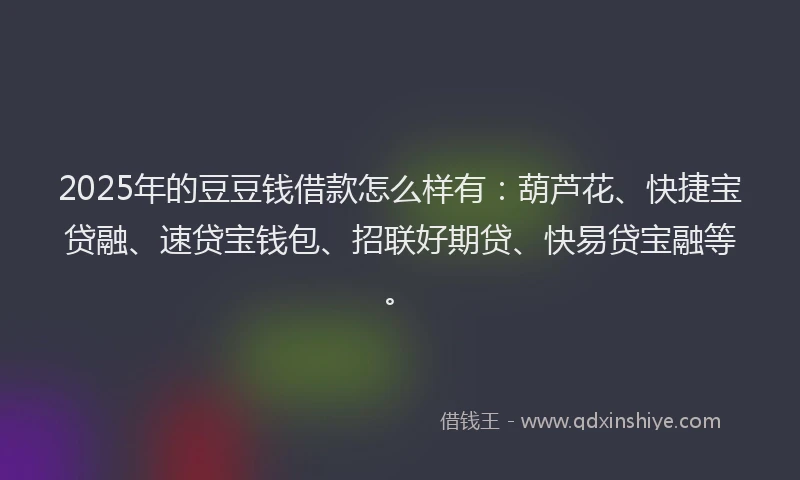 2025年的豆豆钱借款怎么样有：葫芦花、快捷宝贷融、速贷宝钱包、招联好期贷、快易贷宝融等。