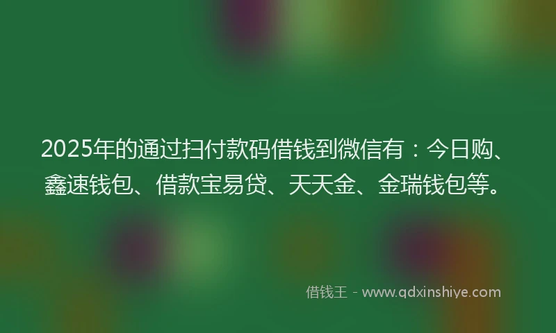 2025年的通过扫付款码借钱到微信有：今日购、鑫速钱包、借款宝易贷、天天金、金瑞钱包等。
