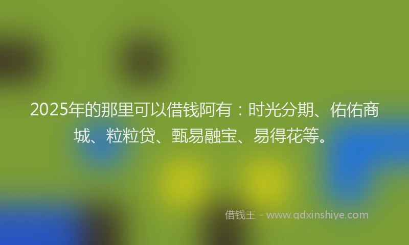 2025年的那里可以借钱阿有：时光分期、佑佑商城、粒粒贷、甄易融宝、易得花等。