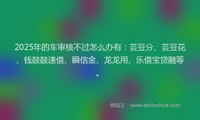 2025年的车审核不过怎么办有：芸豆分、芸豆花、钱鼓鼓速借、瞬信金、龙龙用、乐借宝贷融等。