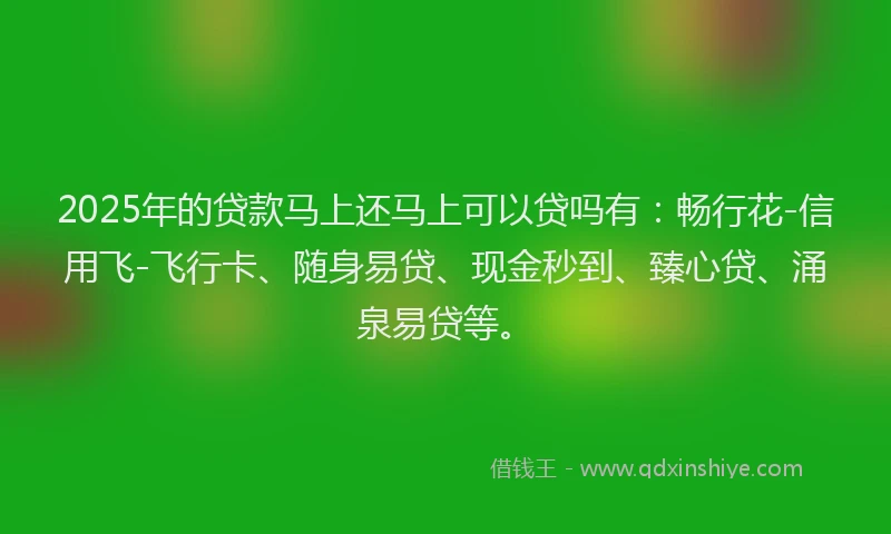 2025年的贷款马上还马上可以贷吗有：畅行花-信用飞-飞行卡、随身易贷、现金秒到、臻心贷、涌泉易贷等。
