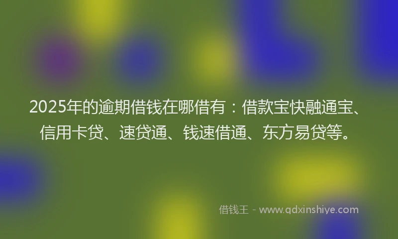 2025年的逾期借钱在哪借有：借款宝快融通宝、信用卡贷、速贷通、钱速借通、东方易贷等。