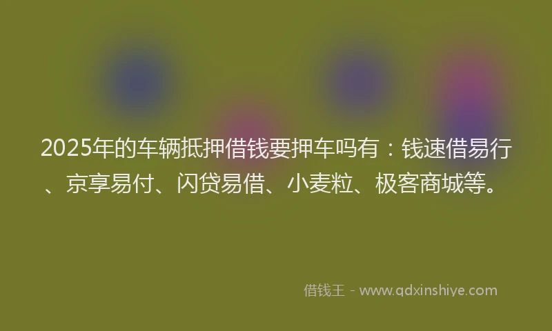 2025年的车辆抵押借钱要押车吗有：钱速借易行、京享易付、闪贷易借、小麦粒、极客商城等。