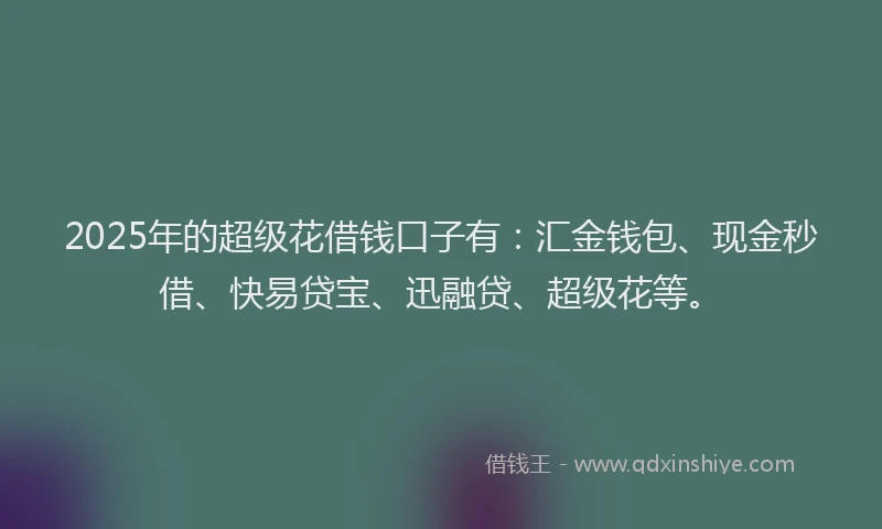 2025年的超级花借钱口子有：汇金钱包、现金秒借、快易贷宝、迅融贷、超级花等。