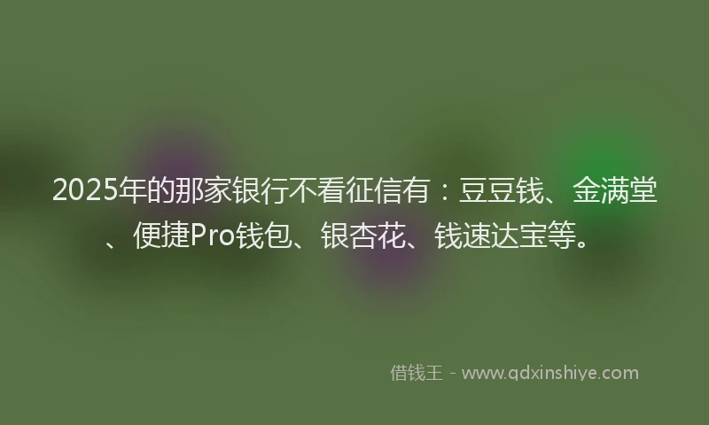 2025年的那家银行不看征信有：豆豆钱、金满堂、便捷Pro钱包、银杏花、钱速达宝等。
