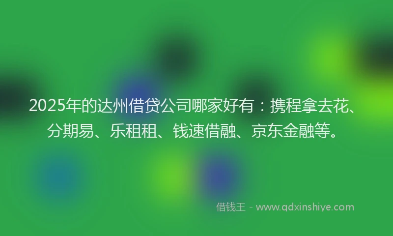 2025年的达州借贷公司哪家好有：携程拿去花、分期易、乐租租、钱速借融、京东金融等。