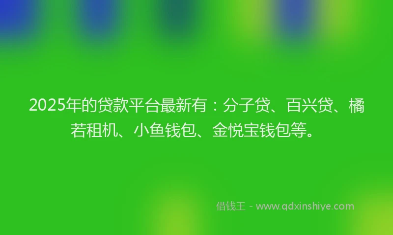 2025年的贷款平台最新有：分子贷、百兴贷、橘若租机、小鱼钱包、金悦宝钱包等。