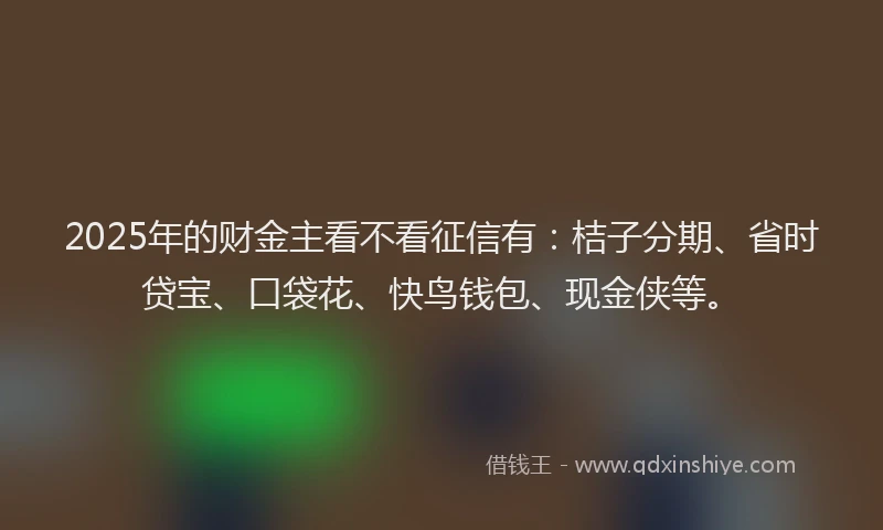 2025年的财金主看不看征信有：桔子分期、省时贷宝、口袋花、快鸟钱包、现金侠等。