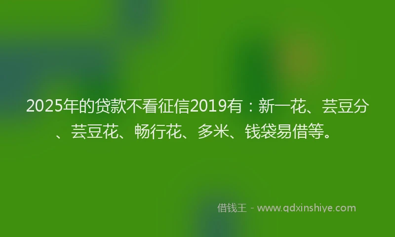 2025年的贷款不看征信2019有：新一花、芸豆分、芸豆花、畅行花、多米、钱袋易借等。