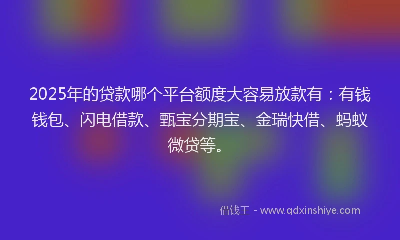 2025年的贷款哪个平台额度大容易放款有：有钱钱包、闪电借款、甄宝分期宝、金瑞快借、蚂蚁微贷等。