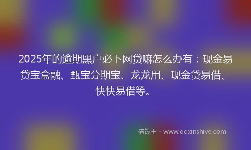 2025年的逾期黑户必下网贷嘛怎么办有：现金易贷宝盒融、甄宝分期宝、龙龙用、现金贷易借、快快易借等。