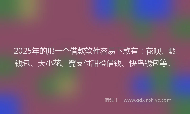 2025年的那一个借款软件容易下款有：花呗、甄钱包、天小花、翼支付甜橙借钱、快鸟钱包等。