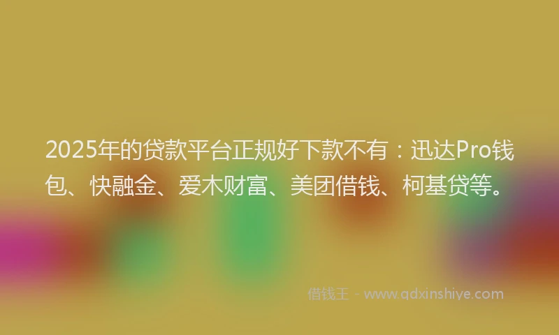 2025年的贷款平台正规好下款不有：迅达Pro钱包、快融金、爱木财富、美团借钱、柯基贷等。