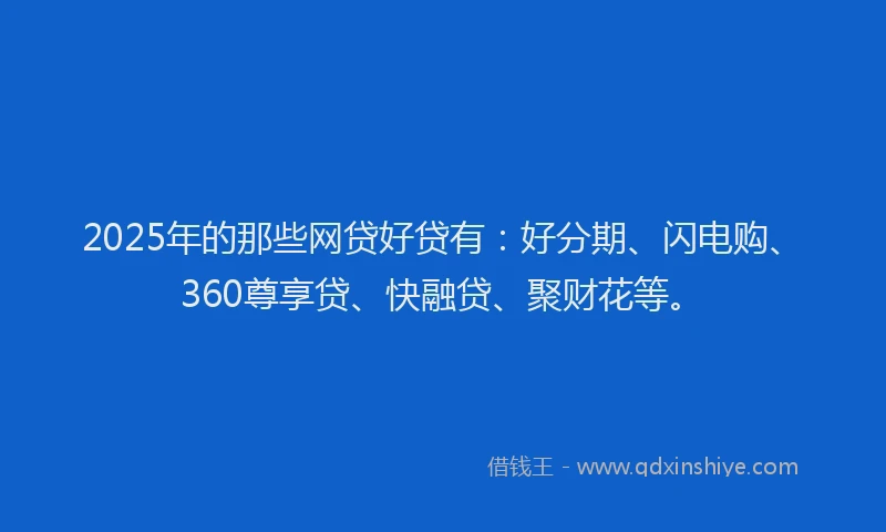 2025年的那些网贷好贷有：好分期、闪电购、360尊享贷、快融贷、聚财花等。