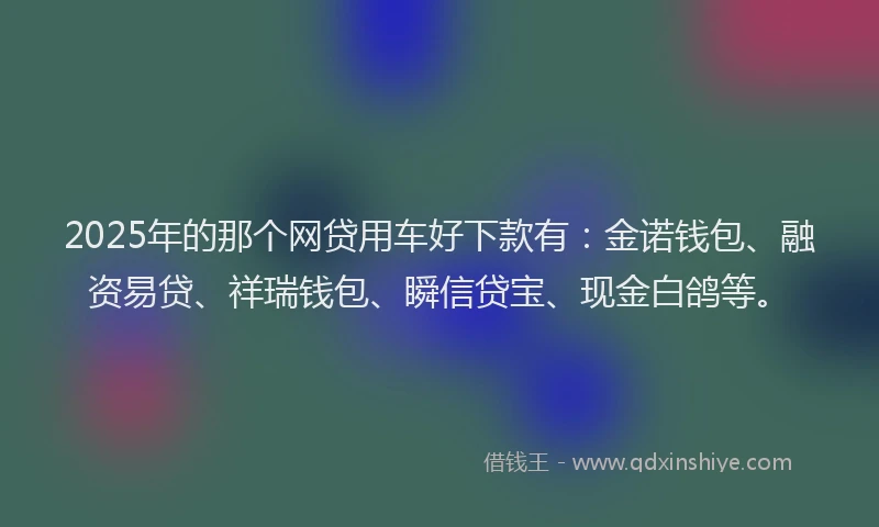 2025年的那个网贷用车好下款有：金诺钱包、融资易贷、祥瑞钱包、瞬信贷宝、现金白鸽等。
