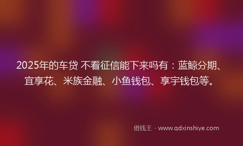 2025年的车贷 不看征信能下来吗有：蓝鲸分期、宜享花、米族金融、小鱼钱包、享宇钱包等。