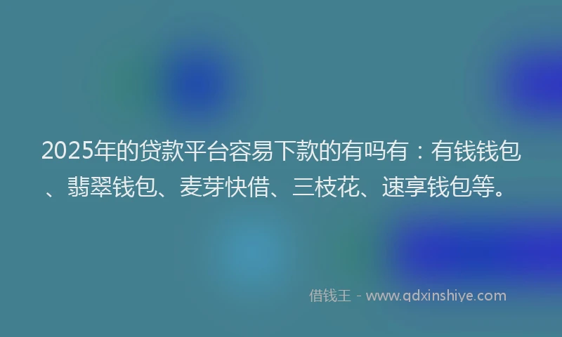 2025年的贷款平台容易下款的有吗有：有钱钱包、翡翠钱包、麦芽快借、三枝花、速享钱包等。