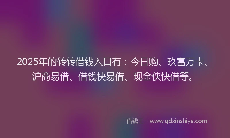 2025年的转转借钱入口有：今日购、玖富万卡、沪商易借、借钱快易借、现金侠快借等。