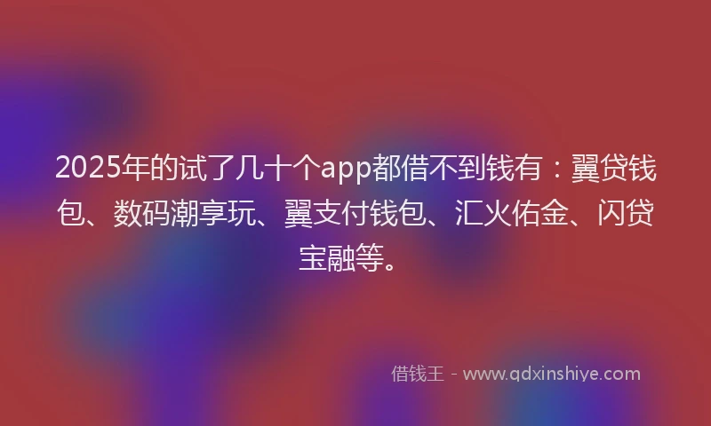 2025年的试了几十个app都借不到钱有：翼贷钱包、数码潮享玩、翼支付钱包、汇火佑金、闪贷宝融等。