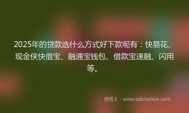 2025年的贷款选什么方式好下款呢有：快易花、现金侠快借宝、融通宝钱包、借款宝速融、闪用等。