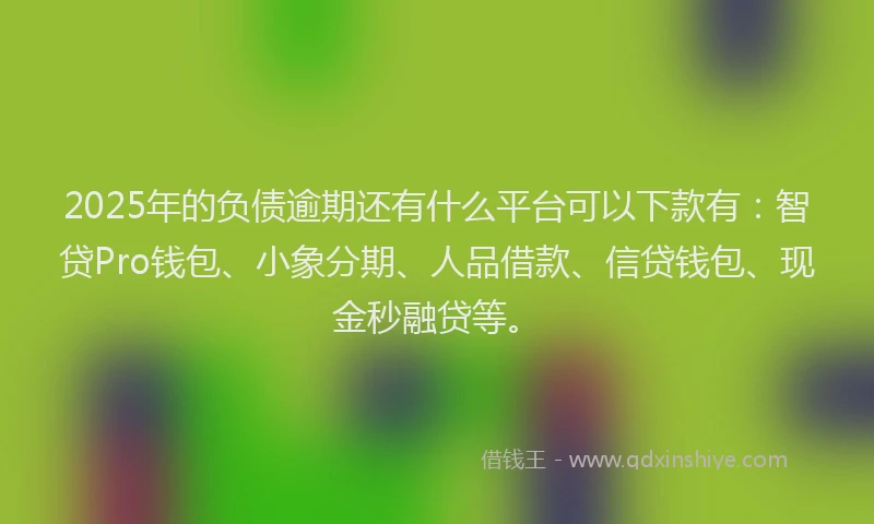 2025年的负债逾期还有什么平台可以下款有：智贷Pro钱包、小象分期、人品借款、信贷钱包、现金秒融贷等。