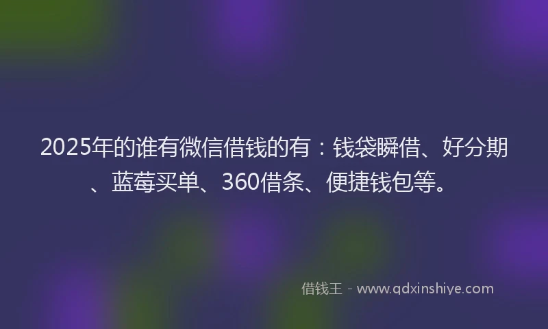 2025年的谁有微信借钱的有：钱袋瞬借、好分期、蓝莓买单、360借条、便捷钱包等。