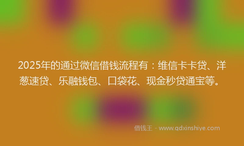 2025年的通过微信借钱流程有：维信卡卡贷、洋葱速贷、乐融钱包、口袋花、现金秒贷通宝等。