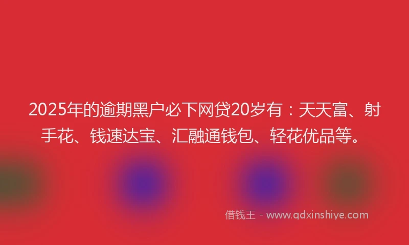2025年的逾期黑户必下网贷20岁有：天天富、射手花、钱速达宝、汇融通钱包、轻花优品等。
