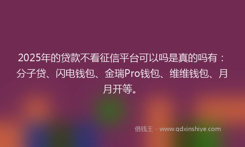 2025年的贷款不看征信平台可以吗是真的吗有：分子贷、闪电钱包、金瑞Pro钱包、维维钱包、月月开等。