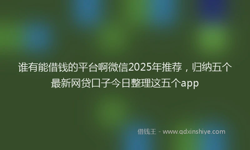 谁有能借钱的平台啊微信2025年推荐，归纳五个最新网贷口子今日整理这五个app