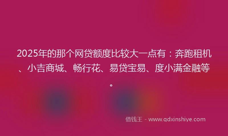 2025年的那个网贷额度比较大一点有：奔跑租机、小吉商城、畅行花、易贷宝易、度小满金融等。