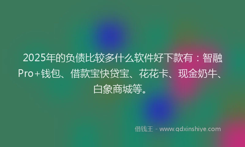2025年的负债比较多什么软件好下款有：智融Pro+钱包、借款宝快贷宝、花花卡、现金奶牛、白象商城等。