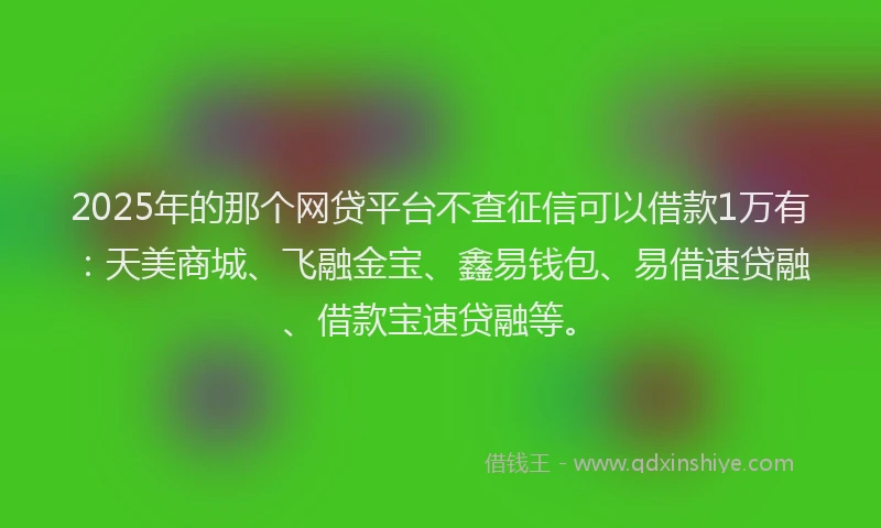 2025年的那个网贷平台不查征信可以借款1万有：天美商城、飞融金宝、鑫易钱包、易借速贷融、借款宝速贷融等。