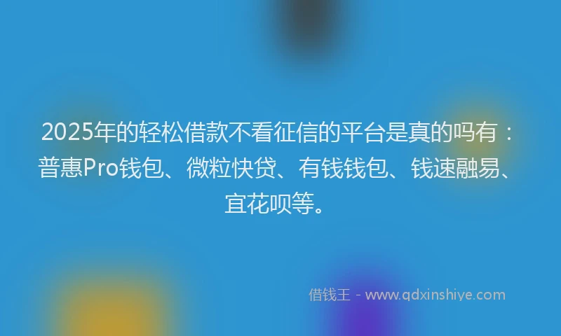 2025年的轻松借款不看征信的平台是真的吗有：普惠Pro钱包、微粒快贷、有钱钱包、钱速融易、宜花呗等。