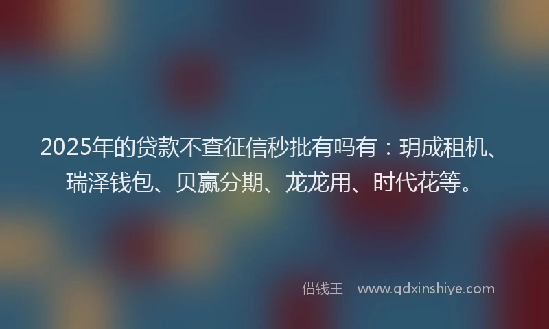 2025年的贷款不查征信秒批有吗有：玥成租机、瑞泽钱包、贝赢分期、龙龙用、时代花等。