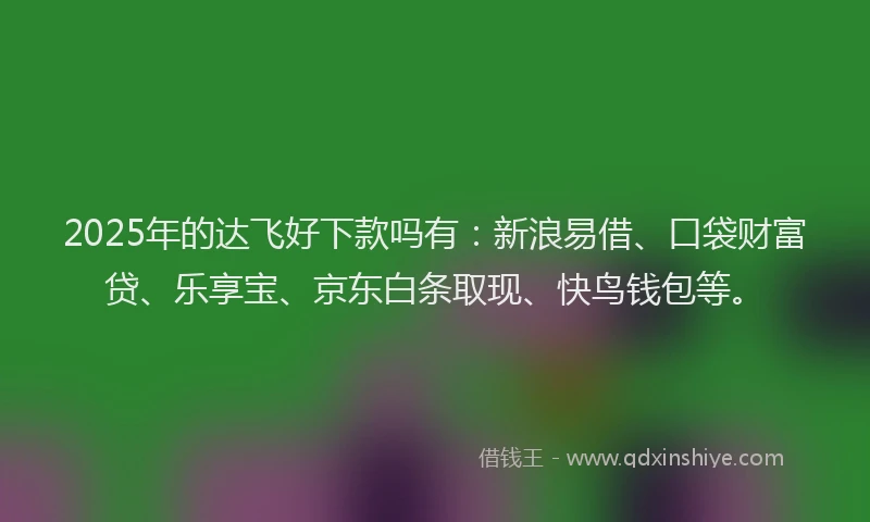 2025年的达飞好下款吗有：新浪易借、口袋财富贷、乐享宝、京东白条取现、快鸟钱包等。