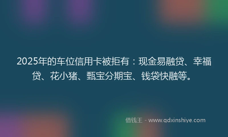 2025年的车位信用卡被拒有：现金易融贷、幸福贷、花小猪、甄宝分期宝、钱袋快融等。