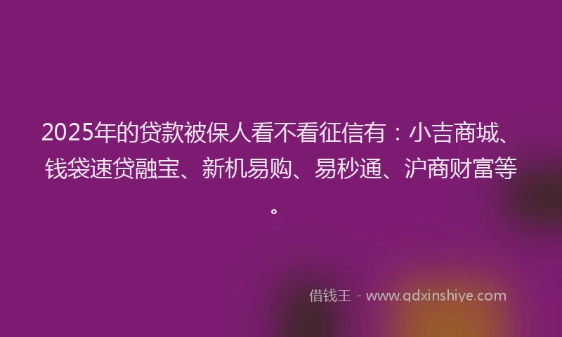 2025年的贷款被保人看不看征信有：小吉商城、钱袋速贷融宝、新机易购、易秒通、沪商财富等。